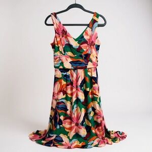 Pappagallo abstract floral print v-neck dress NEW‎ S